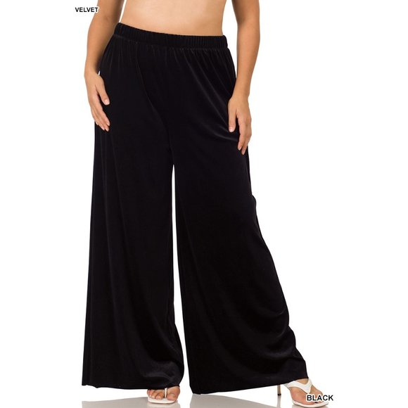 Black Velvet Wide Leg Pants Plus Size 2X - Picture 2 of 14